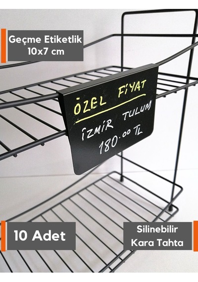10 Adet Silinebilir Siyah Etiket 10x7 Cm Cama Tele Geçme Takma