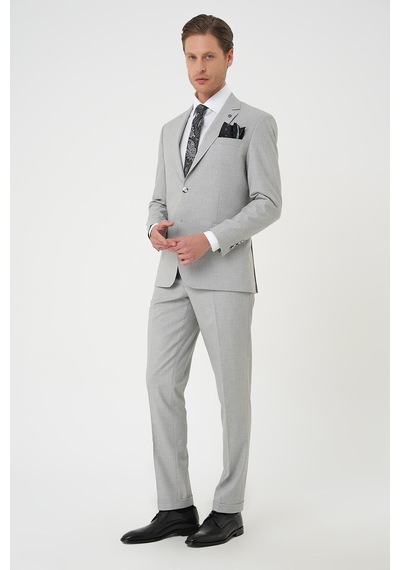 Efor Slim Fit Çift Yırtmaç Dokulu Esnek Klasik Gri Takım Elbise Tk 915 Gri