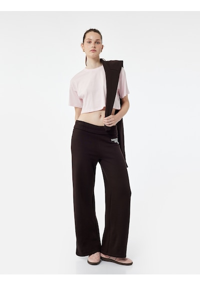 Koton Pamuklu Rahat Kesim Bisiklet Yaka Crop Spor Tişört Açık Pembe 5sak10284nk