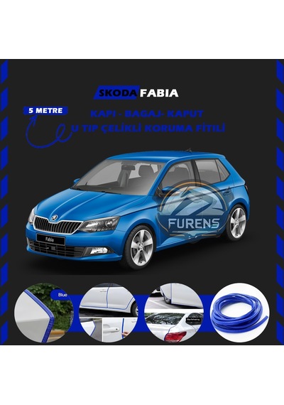 Skoda Fabia Oto Araç Kapı Koruma Fitili 5metre Parlak Mavi Renk