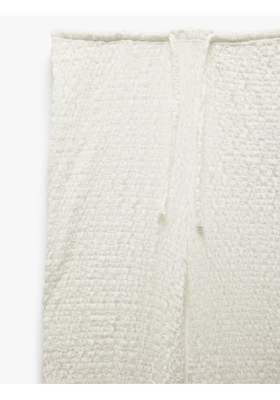Koton Beli Bağlamalı Dokulu Bol Düz Paça Pantolon Ekru 5sak40001ek