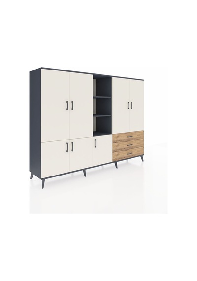 Hyperion Dolap 11 Raflı 3 Çekmeceli 7 Kapaklı 220x44x163 Antrasit-aytaşı/çam Aytası/atlas Çam - Antrasıt