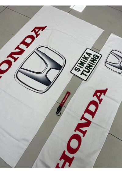 Beyaz Honda Super Set+havlu Set Servıs Kılıf Yastık Kemer Torpido Ve Sırt Havlu+anahtarlık