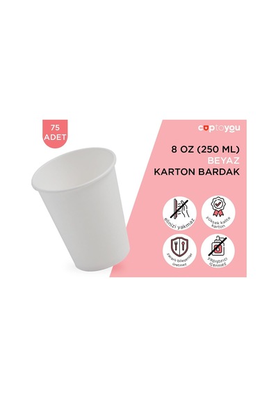 75 Adet Tek Kullanımlık Karton Bardak 8 Oz 250 Ml, Beyaz Sıcak Bardaklar, Kağıt Meyve Suyu Bard Diğer