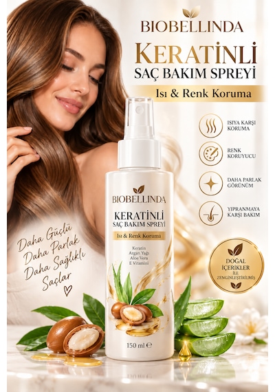 Keratinli Saç Bakım Spreyi Isı Ve Renk Koruma, Keratin, Seramid, Panthenol Ve Hindistan Cevizi Sütü 150 Ml