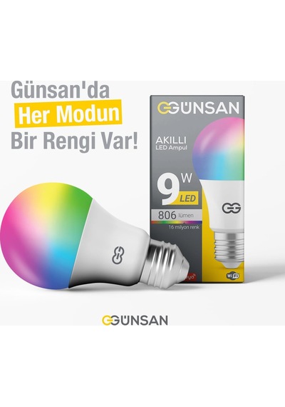 Günsan Akıllı Wifi Led Ampul Rgb Çok Renkli Tuya Ve Smart Life Uy