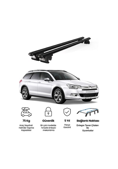 Venüs Citroen C5 Station Wagon 2008 Ve Sonrası Uyumlu Siyah Ara Atkı Port Bagaj Tavan Barı