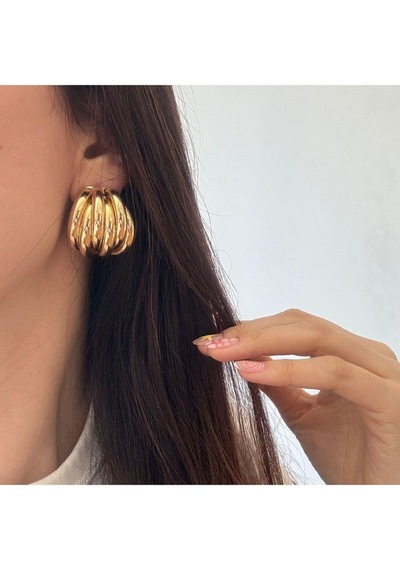 Çelik 6 Halkalı Küpe Gold