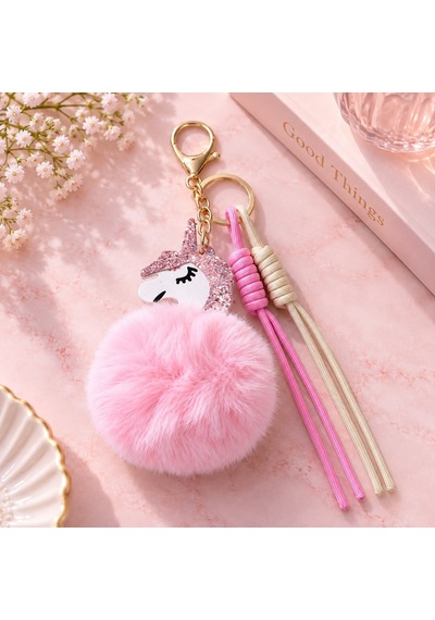 Pembe-krem Unicorn Ponponlu Çanta Charmı