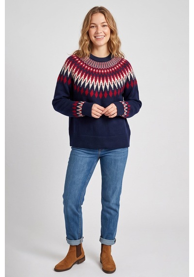 Fashion Friends Regular Fit Desenli Bisiklet Yaka Kazak Kadın Kazak 26k0083k1 Lacivert