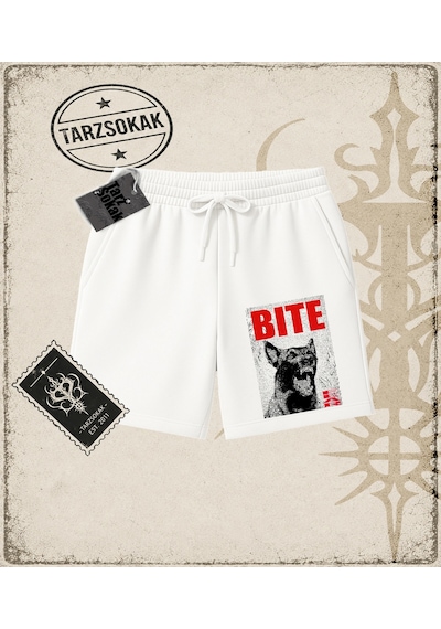 Tarzsokak Gotik & Grunge Streetwear Bıte Fear Unisex Şort Beyaz