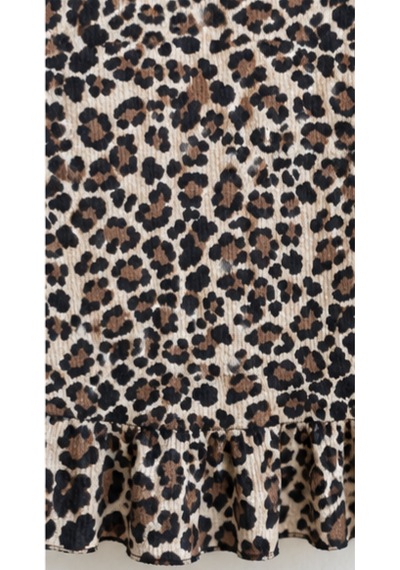 Cocosushicooo Kadın Leopar Desenli Kolsuz Volanlı Elbise Bürümcük Kumaş Rahat Kalıp Büyük Beden Seçenekli Leoparlı