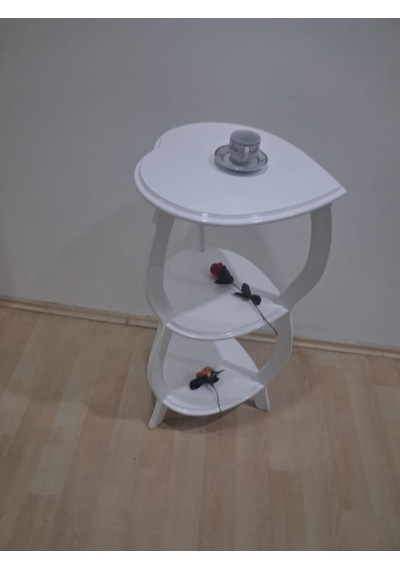 Çiçeklik Fiskos 90679 Çiçeklik Kalpli Model Mdf Parlak Ahşap Ayak Parlak Beyaz