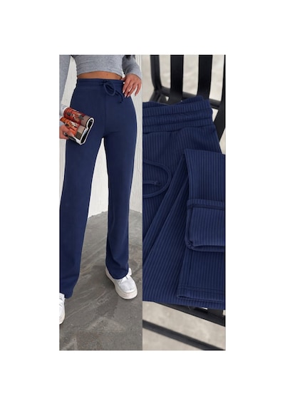 Gugus Kadın Bol Paça İçi Polarlı Fitilli Pantolon Içi Wide Leg Eşofman Altı Füme Lacivert Gugus Kadın Bol Paça İçi Polarlı Fitilli Pantolon Içi Wide Leg Eşofman Altı Füme Lacivert
