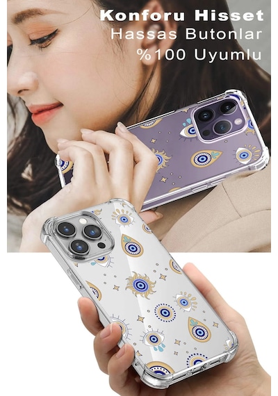 Samsung Galaxy A26 İle Uyumlu Nazar Boncuğu 5 Baskılı Şeffaf Köşe Korumalı Antişok Kılıf