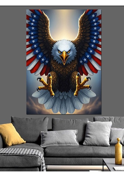 Ahşap Tablo Amerikan Bayraklı Kartal Çizimi