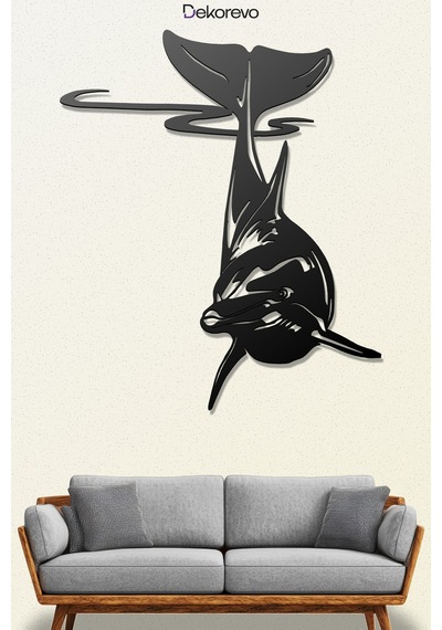 Yunus Balığı Metal Duvar Tablosu - Metal Duvar Sanatı - Siyah - 65 X 75 Cm