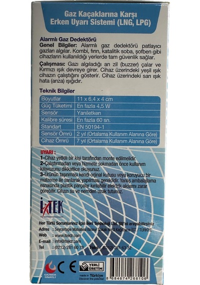 Doğalgaz Alarm Cihazı Nys-3 Model Gaz Dedektörü, Garantili Itek