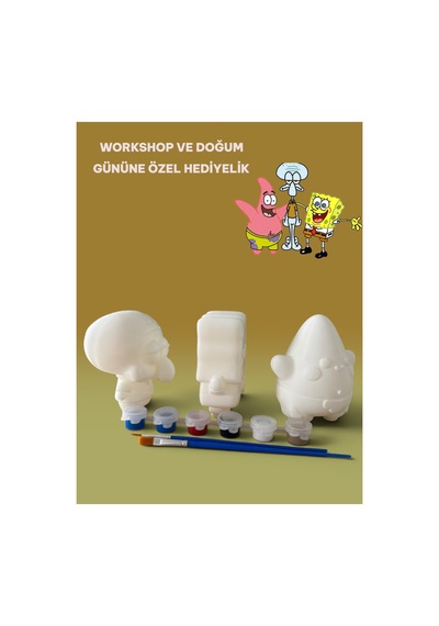 3d Sünger Bob, Squiddy Ve Patrick Figür Boyama Seti - Kendin Boya Hobi Ve Etkinlik Seti - Akrilik Boya + 6 Fırça