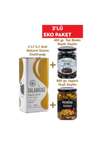 5 Lt Natürel Sızma Zeytinyağı, Taş Baskı Siyah Zeytin Ve Izgara Zeytin Ekonomi Paketi