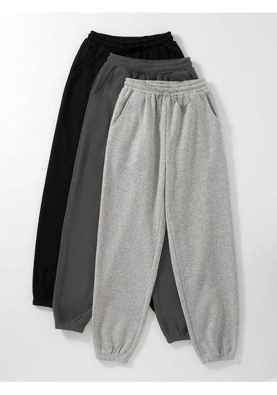 3'lü Basic Düz Eşofman Altı Jogger - Siyah Füme Gri Lastik Paça Yüksel Bel Siyah Füme Gri 3'lü Basic Düz Eşofman Altı Jogger - Siyah Füme Gri Lastik Paça Yüksel Bel Siyah Füme Gri