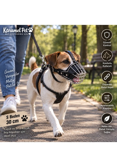 Orta Irk Metal Deri Köpek Ağızlığı 28 Cm Siyah