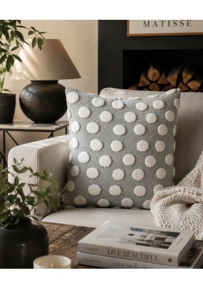 Bubble Punch Dekoratif Kırlent Kılıfı 43x43 Cm Dokulu Ponponlu Bohem Modern Koltuk Yastık Kılıfı Salon Oturma Odası Dekoru Gri