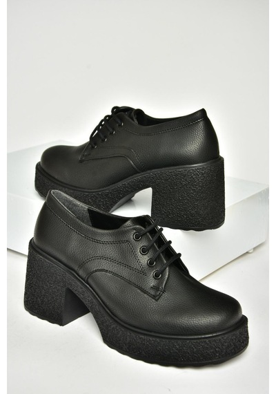Fox Shoes T996154009 Siyah Kalın Topuklu Bağcıklı Kadın Ayakkabı Siyah