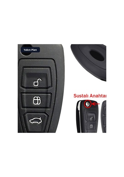 Trobus Ford Fiesta Uyumlu Katlanır Oto Anahtar Kılıfı Silikon Siyah