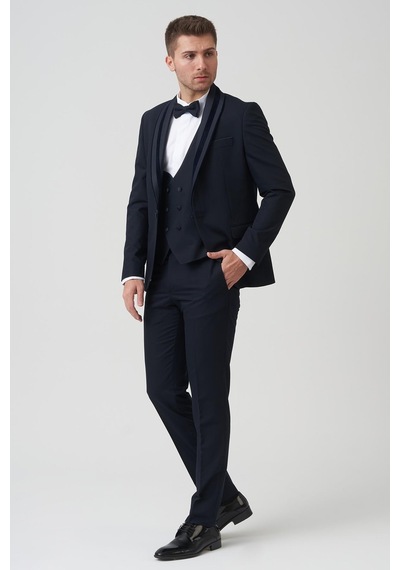 White Stone Chicago D2403 Slim Fit 6 Drop Damatlık Takım Elbise Lacivert - Laci Lacivert