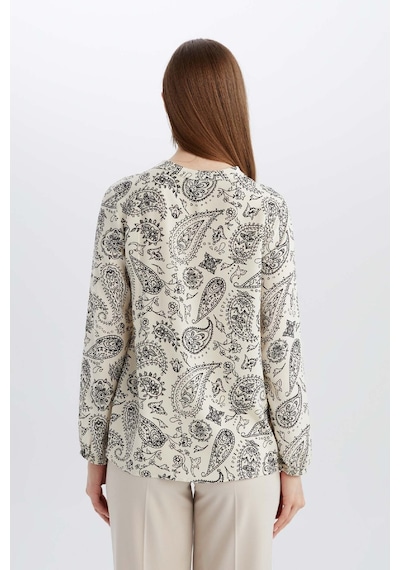 DeFacto Regular Fit Bağcıklı Yaka Desenli Uzun Kollu Bluz N1809AZ25SPBK81