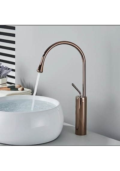 İsaoğlu Yapı Çanak Lavabo Bataryası Bakır Lavabo Musluğu Bronz Modern Tasarım Armatür Çanak Lavabo Uyumlu Bakır
