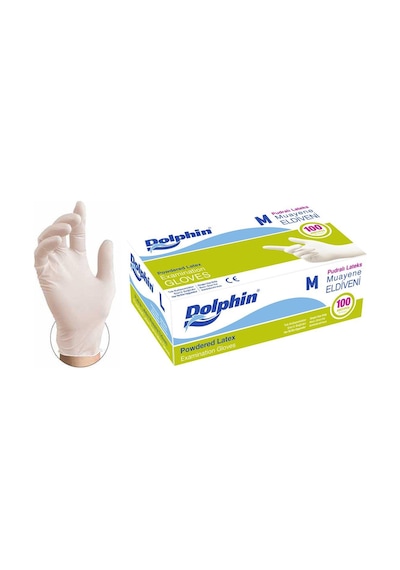 Dolphin Tek Kullanımlık Lateks Beyaz Pudralı Medium Muayne Eldiveni - 20 x 100 Adet