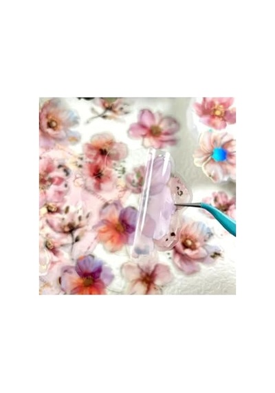 Kolbi Craft 20 Adet Yaldızlı Şeffaf Turuncu Çiçek Sticker Bullet Journal Scrapbook Laptop Ajanda Planlayıcı Abanoz