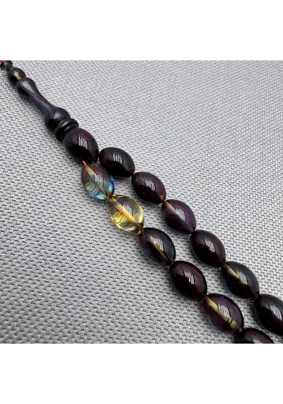 Şeffaf Hareli Usta İşçilikli 8x11mm Sıkma Kehribar Tespih Çok Renkli
