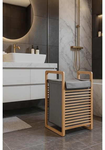 Modern Bambu Çamaşır Kirli Sepeti Geniş Hacim 61x40 X35 Cm Diğer