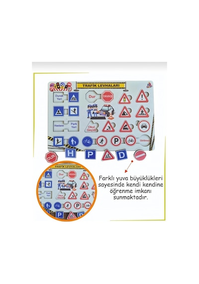 Eğitici Trafik Levhaları Ve İşaretleri - Açıklamalı Ahşap Oyuncak Puzzle