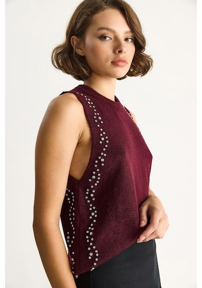 Shade Kadın Taş İşlemeli Triko Bluz Ta251003 60284094 - Bordo