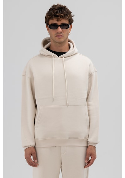 Vamos Basic Oversize Kapüşonlu Sweatshirt Taş