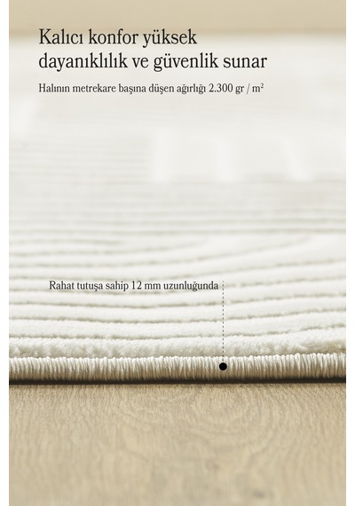 Modern Halı Salon Halısı Oturma Odası Halısı Yolluk Krem Halı Hav Toz Vermez Kolay Temizlenebilir Krem