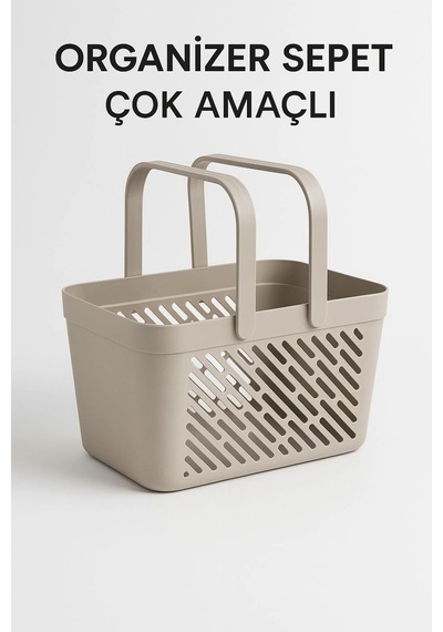 4'lü Gri Mutfak Düzenleyici Kulplu Sepet Banyo Çamaşır Organizer Seti Çok Renkli
