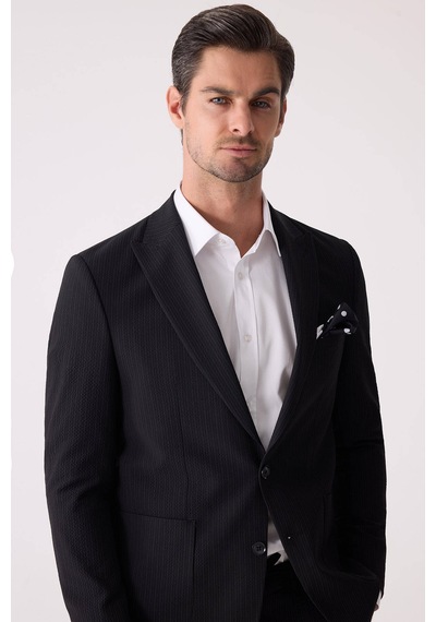 Erkek Siyah Slim Fit Torba Cep Çizgili Jogger Pantolonlu Sivri Ya
