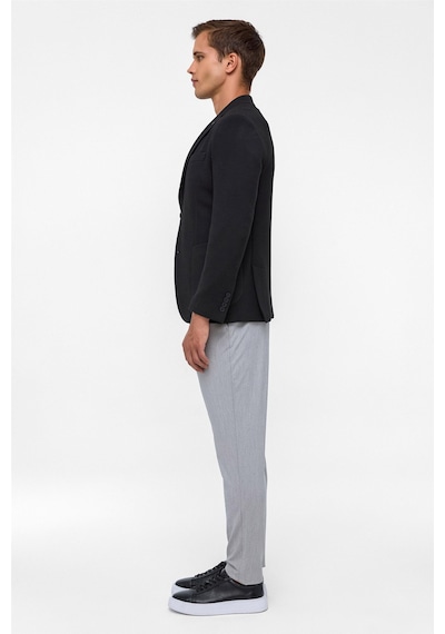Süvari Siyah Slim Fit Desenli Mono Yaka 6 Drop Ceket-38403 Siyah