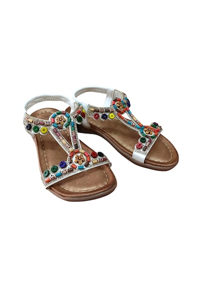 Guja 25y150-1 Kadın Taşlı Düz Taban Comfort Sandalet Beyaz Siyah