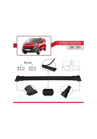 Citroen Dispatch 2019 Ve Sonrası İle Uyumlu Fly Model Ara Atkı Tavan Barı Siyah 3 Adet