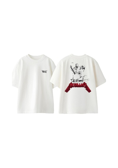 Thewert Metallica Men Rock Tasarım Sırt Baskılı Pamuk Beyaz Oversize T-shirt