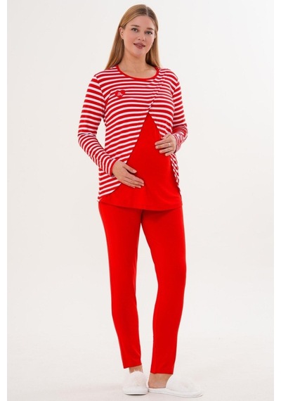 Mecit Pijama Mecit 6303 Bayan Kırmızı Likralı Spor Hamile Lohusa Pijama Takımı