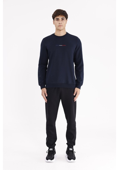 Rowinger Minimal Göğüs İşlemeli Rahat Kalıp Esnek Manşetli Mevsimlik Bisiklet Yaka Sweatshirt Navyblue