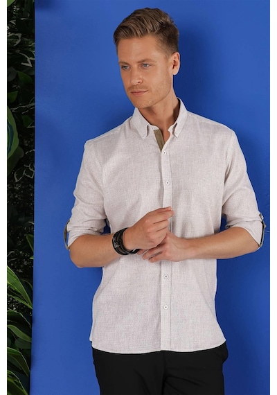 Efor G 1555 Slim Fit Bej Klasik Gömlek Bej