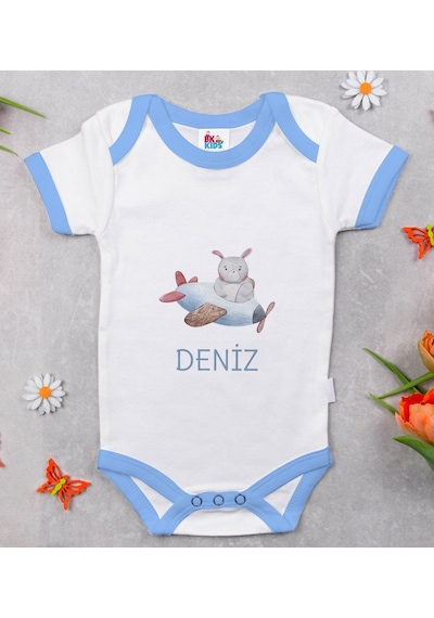 Bitmeyenkartus Bk Kids Kişiye Özel Mavi Bebek Body Zıbın - Model 150 Çok Renkli